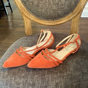 Boden Suede Strappy T Bar Flats Pointed Toe Orss as bye 39